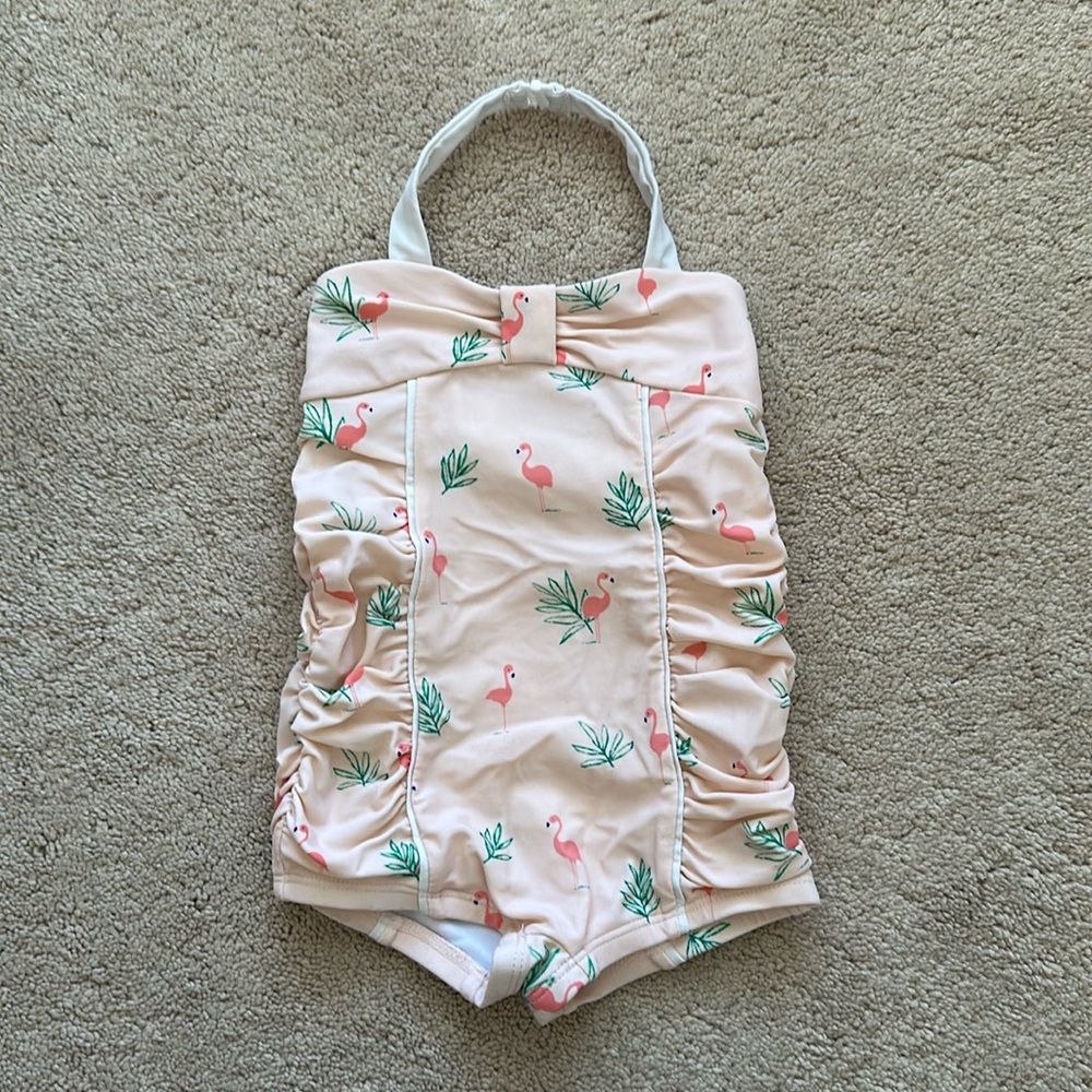 Janie and Jack pink flamingo one piece suit suit size 12-18 months
